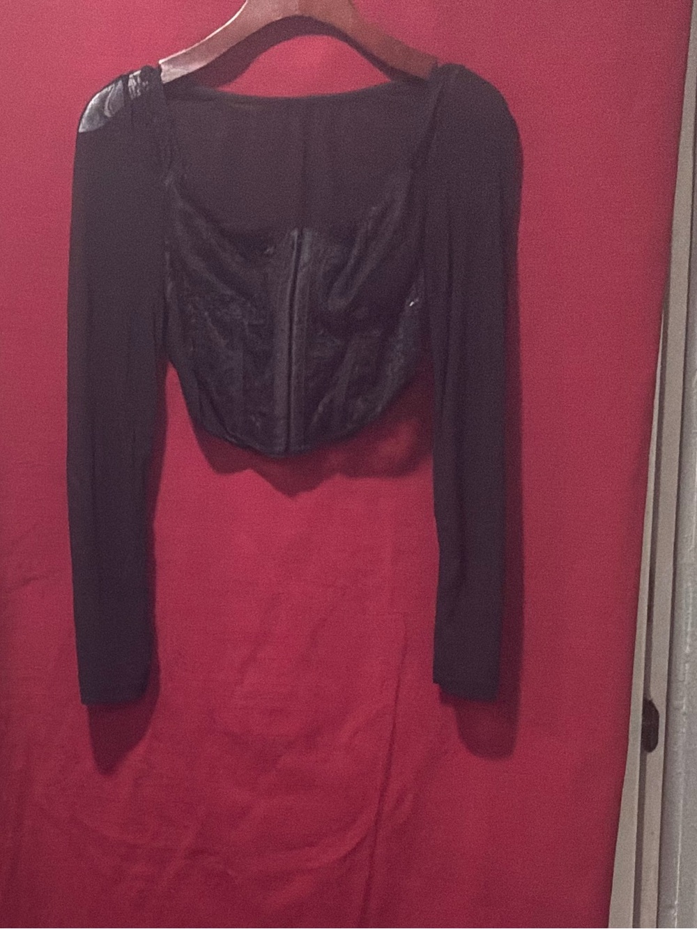 SHEIN Black Long-Sleeve Corset Crop Top with Front Zip